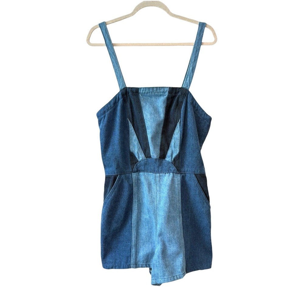 Blank NYC Mixed Emotions Colorblock Denim Romper Blue Sunburst Size 29 - Picture 3 of 8